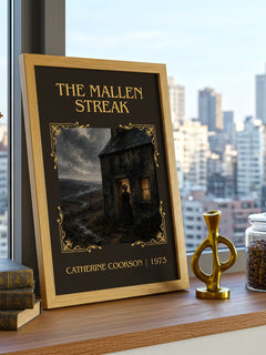 The Mallen Streak Classic Book Art Print by Catherine Cookson – framed print on a city-view windowsill