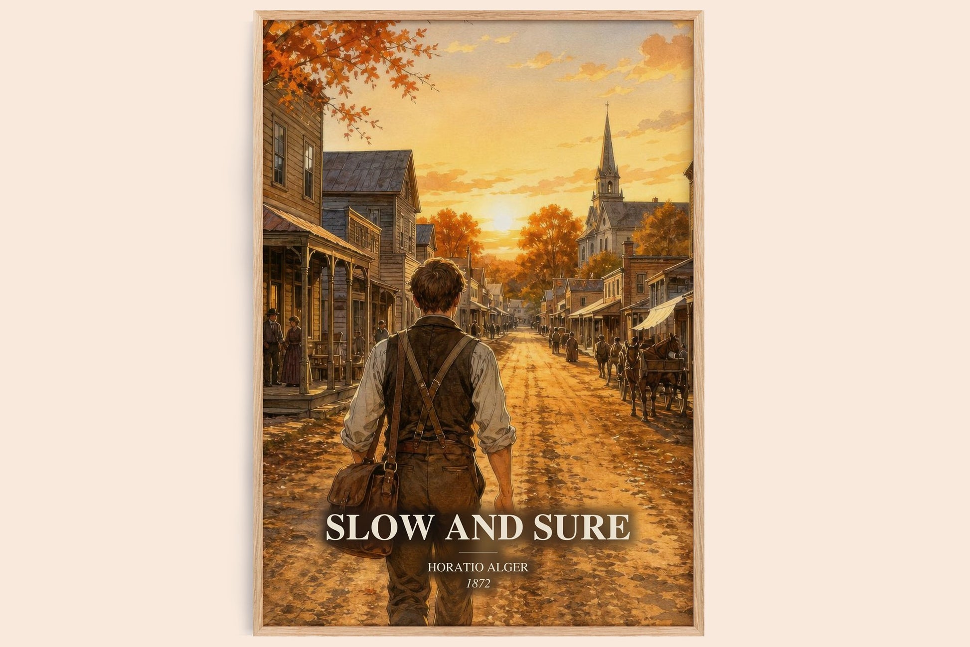 Slow And Sure watercolour book poster by Horatio Alger – framed literary art print
