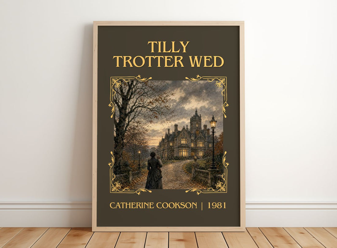 Tilly Trotter Wed Classic Book Art Print by Catherine Cookson – framed print leaning on a wooden floor