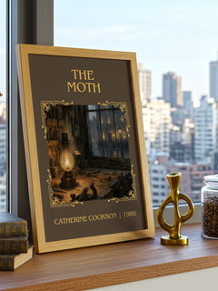 The Moth Classic Book Art Print by Catherine Cookson – framed print on a city-view windowsill