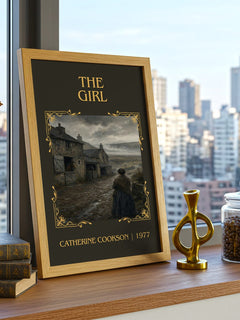 The Girl Classic Book Art Print by Catherine Cookson – framed print on a city-view windowsill