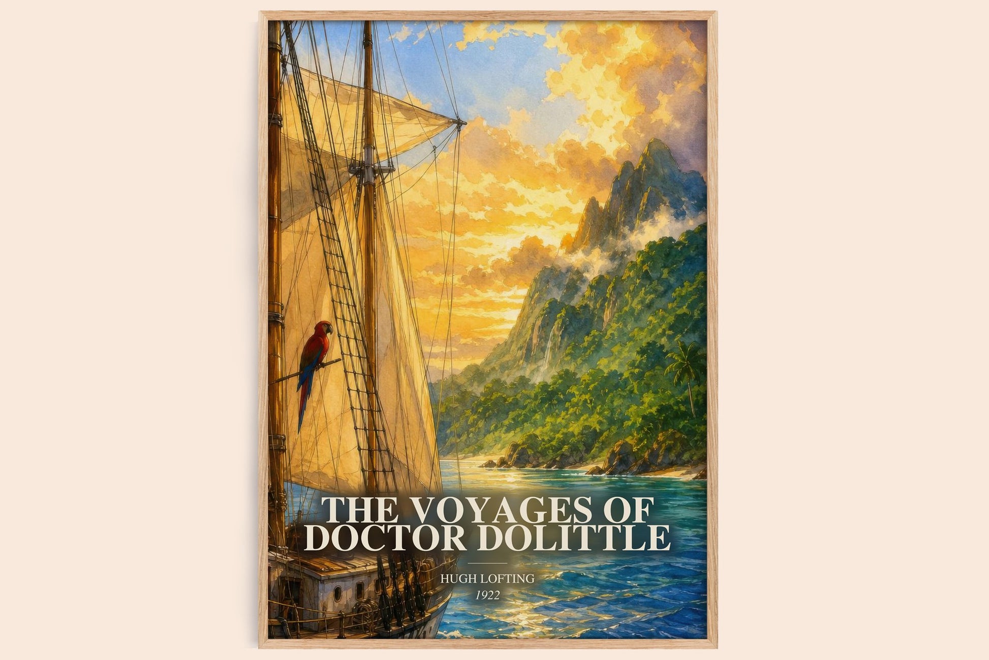 The Voyages Of Doctor Dolittle watercolour book poster by Hugh Lofting – framed literary art print