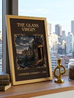 The Glass Virgin Classic Book Art Print by Catherine Cookson – framed print on a city-view windowsill