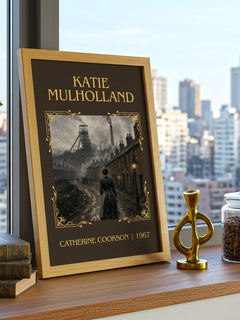 Katie Mulholland Classic Book Art Print by Catherine Cookson – framed print on a city-view windowsill
