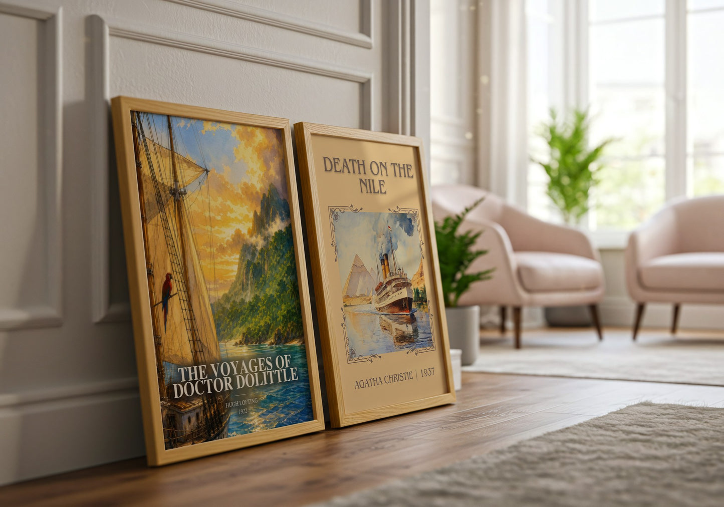 The Voyages Of Doctor Dolittle watercolour print framed by window – literary home decor