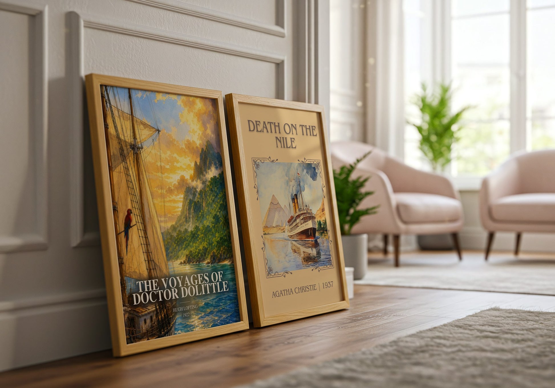 The Voyages Of Doctor Dolittle watercolour print framed by window – literary home decor
