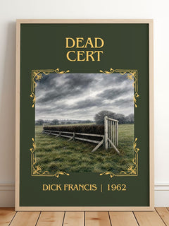 Dead Cert Classic Book Art Print by Dick Francis – framed print leaning on a wooden floor