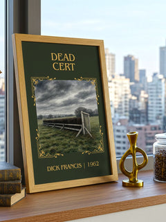Dead Cert Classic Book Art Print by Dick Francis – framed print on a city-view windowsill