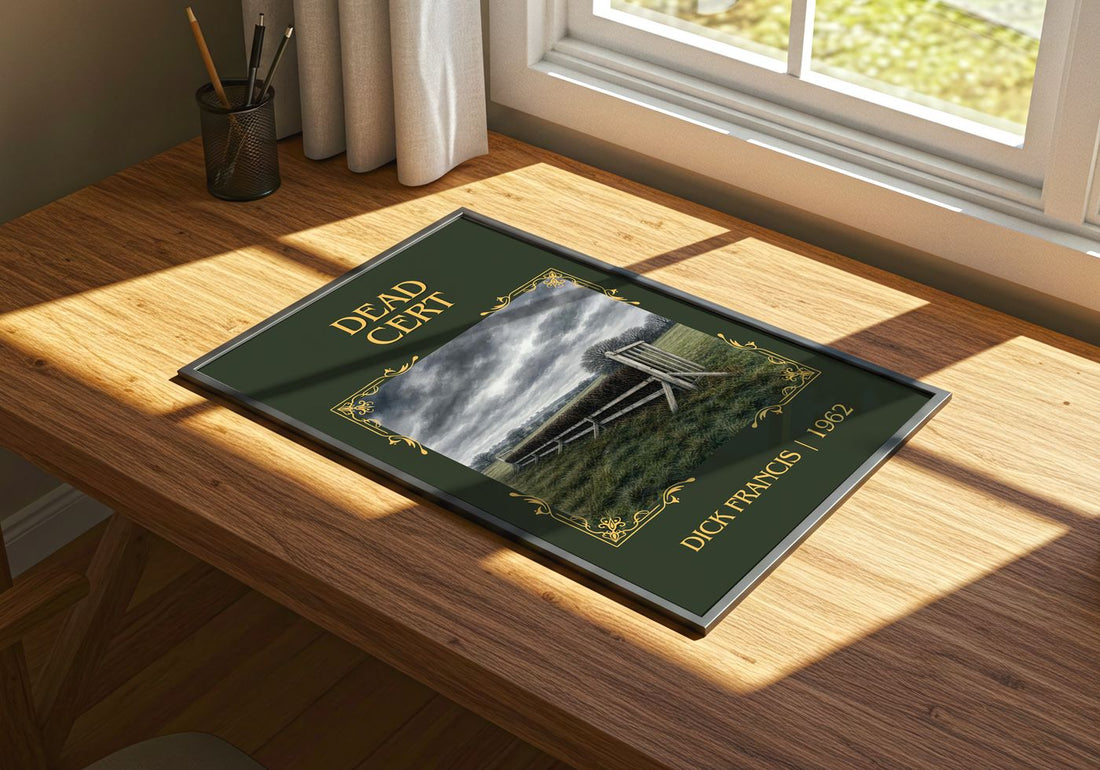 Dead Cert Classic Book Art Print by Dick Francis – print on a sunlit desk