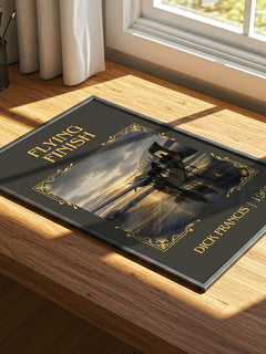 Flying Finish Classic Book Art Print by Dick Francis – print on a sunlit desk