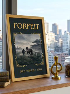 Forfeit Classic Book Art Print by Dick Francis – framed print on a city-view windowsill