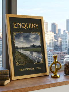 Enquiry Classic Book Art Print by Dick Francis – framed print on a city-view windowsill