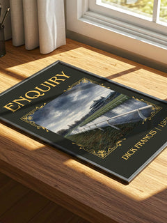 Enquiry Classic Book Art Print by Dick Francis – print on a sunlit desk