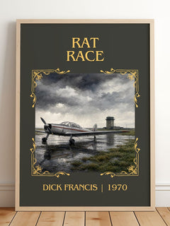 Rat Race Classic Book Art Print by Dick Francis – framed print leaning on a wooden floor