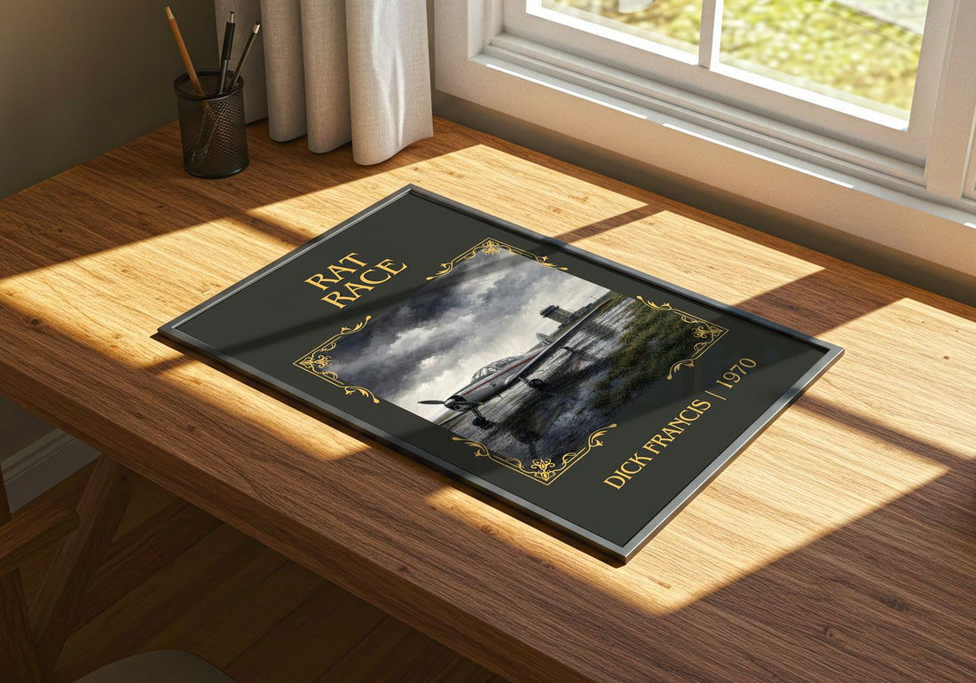 Rat Race Classic Book Art Print by Dick Francis – print on a sunlit desk