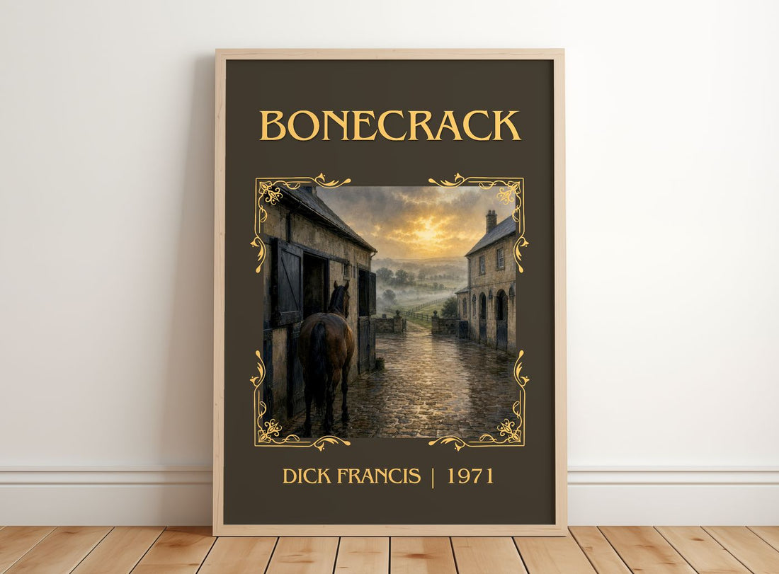Bonecrack Classic Book Art Print by Dick Francis – framed print leaning on a wooden floor
