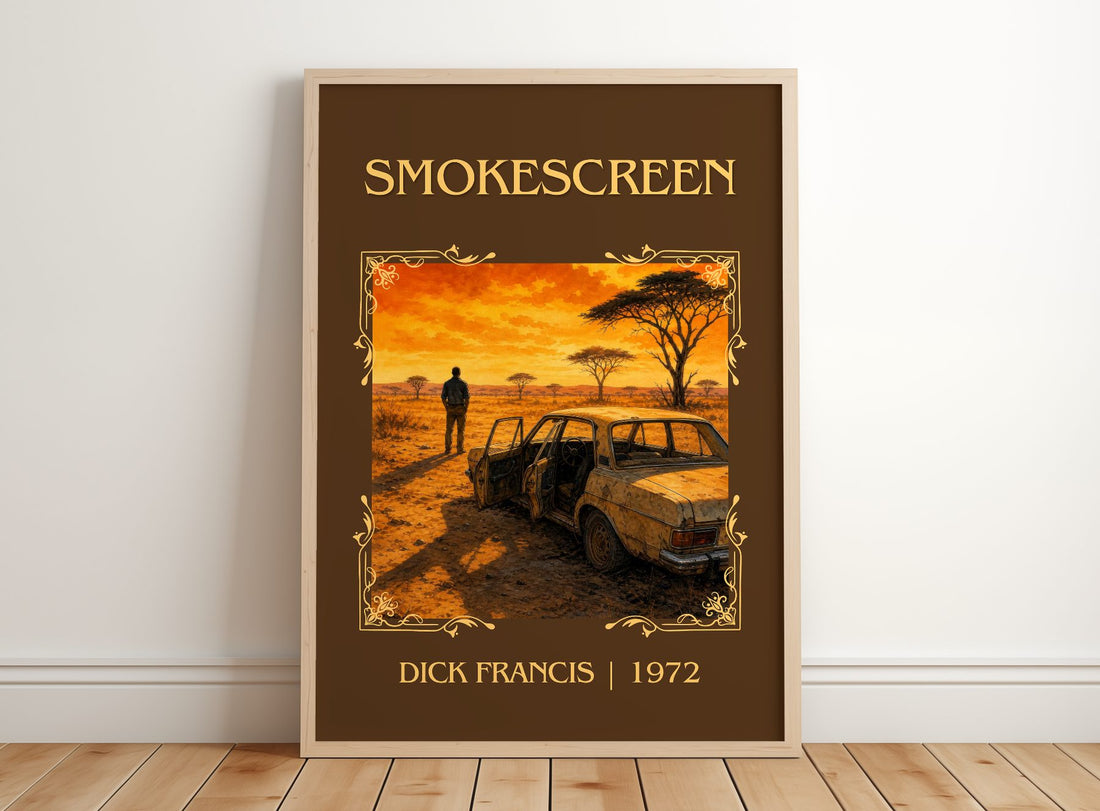 Smokescreen Classic Book Art Print by Dick Francis – framed print leaning on a wooden floor