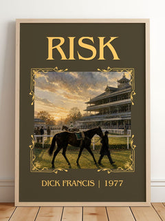 Risk Classic Book Art Print by Dick Francis – framed print leaning on a wooden floor