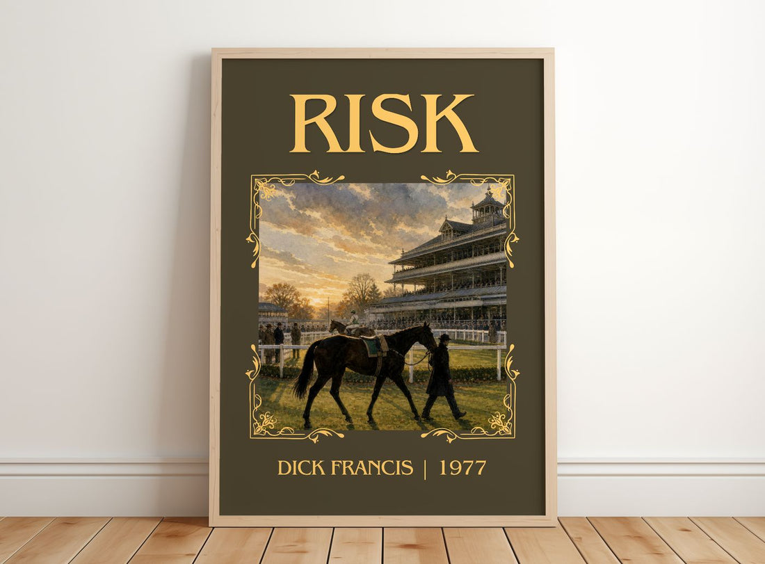 Risk Classic Book Art Print by Dick Francis – framed print leaning on a wooden floor