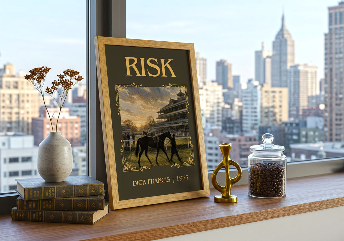 Risk Classic Book Art Print by Dick Francis – framed print on a city-view windowsill