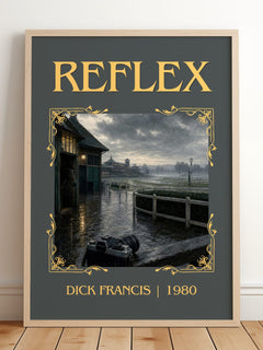 Reflex Classic Book Art Print by Dick Francis – framed print leaning on a wooden floor