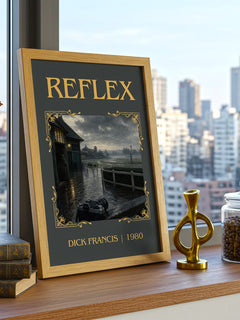 Reflex Classic Book Art Print by Dick Francis – framed print on a city-view windowsill