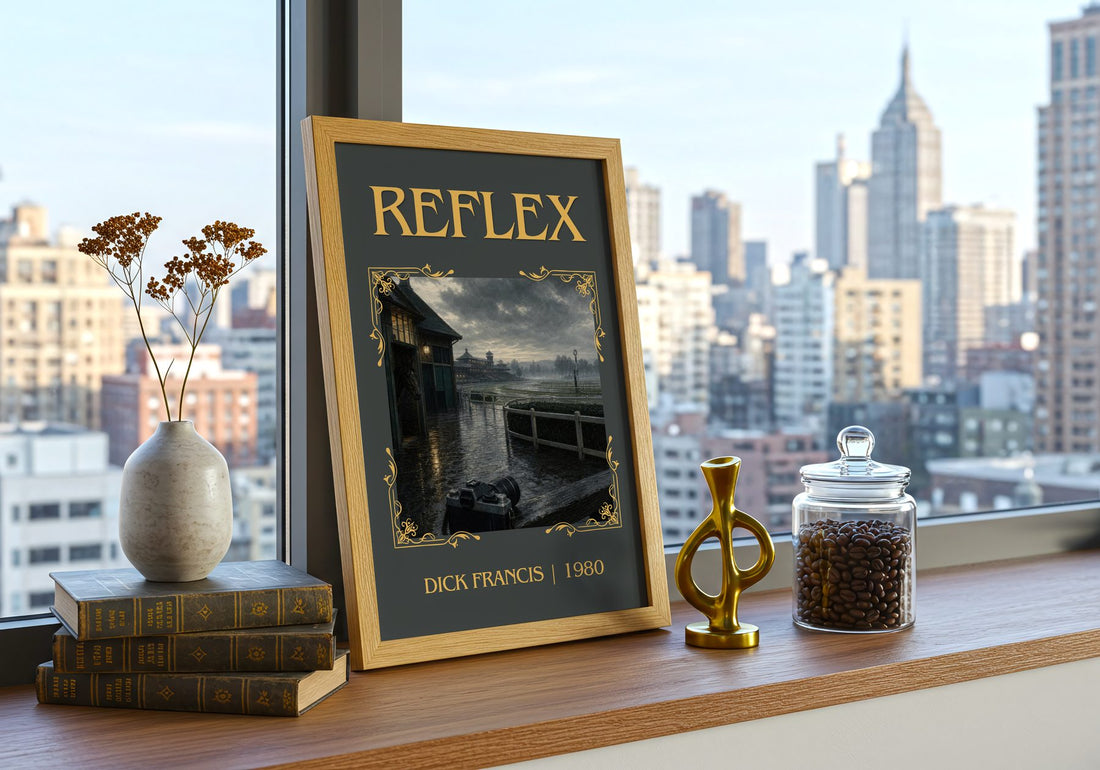 Reflex Classic Book Art Print by Dick Francis – framed print on a city-view windowsill
