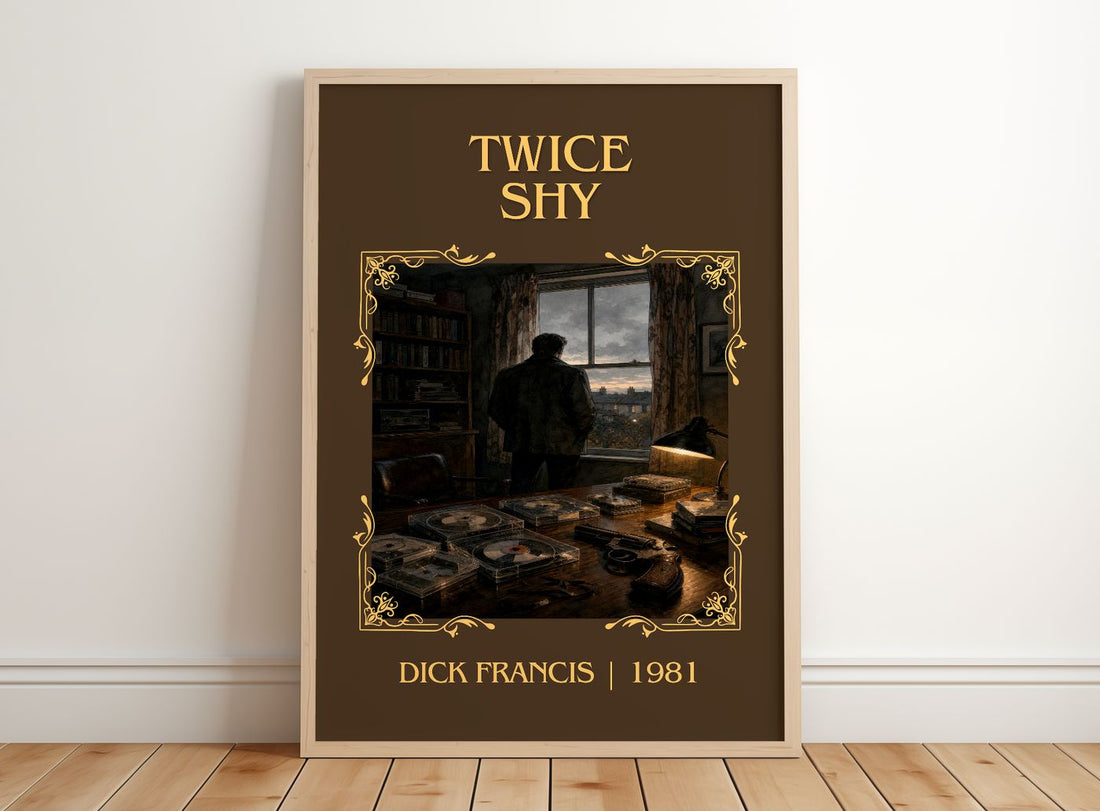 Twice Shy Classic Book Art Print by Dick Francis – framed print leaning on a wooden floor