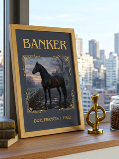 Banker Classic Book Art Print by Dick Francis – framed print on a city-view windowsill