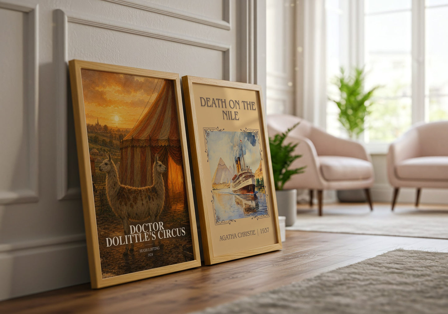 Doctor Dolittle'S Circus watercolour print framed by window – literary home decor