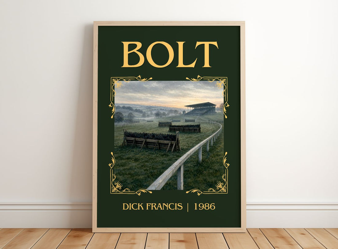 Bolt Classic Book Art Print by Dick Francis – framed print leaning on a wooden floor