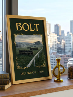 Bolt Classic Book Art Print by Dick Francis – framed print on a city-view windowsill