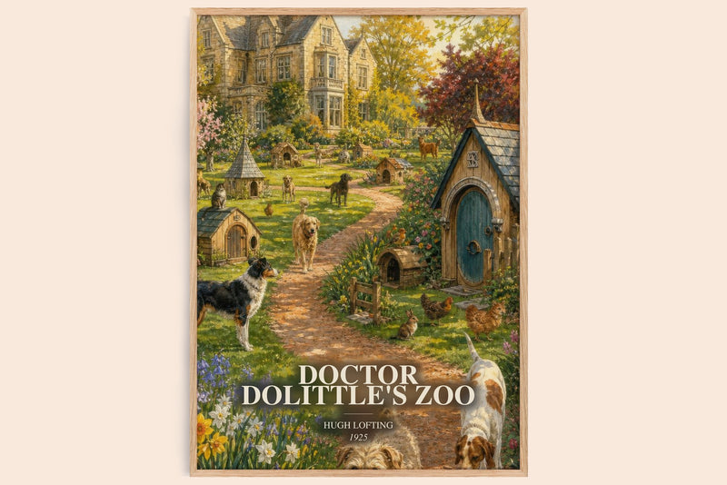 Doctor Dolittle'S Zoo watercolour book poster by Hugh Lofting – framed literary art print