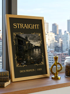 Straight Classic Book Art Print by Dick Francis – framed print on a city-view windowsill