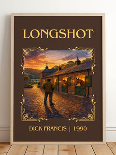 Longshot Classic Book Art Print by Dick Francis – framed print leaning on a wooden floor