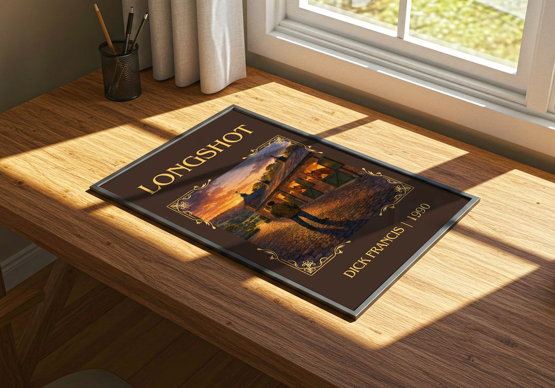 Longshot Classic Book Art Print by Dick Francis – print on a sunlit desk