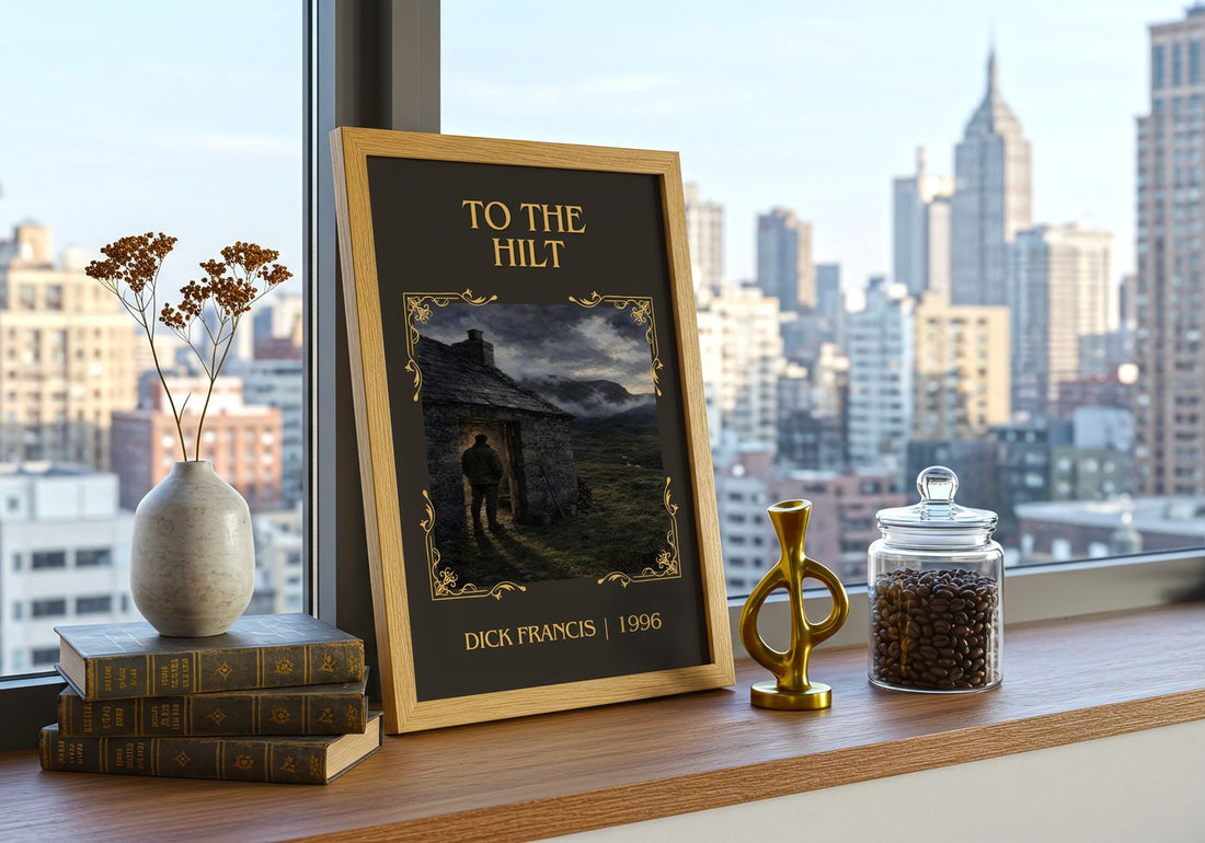 To the Hilt Classic Book Art Print by Dick Francis – framed print on a city-view windowsill