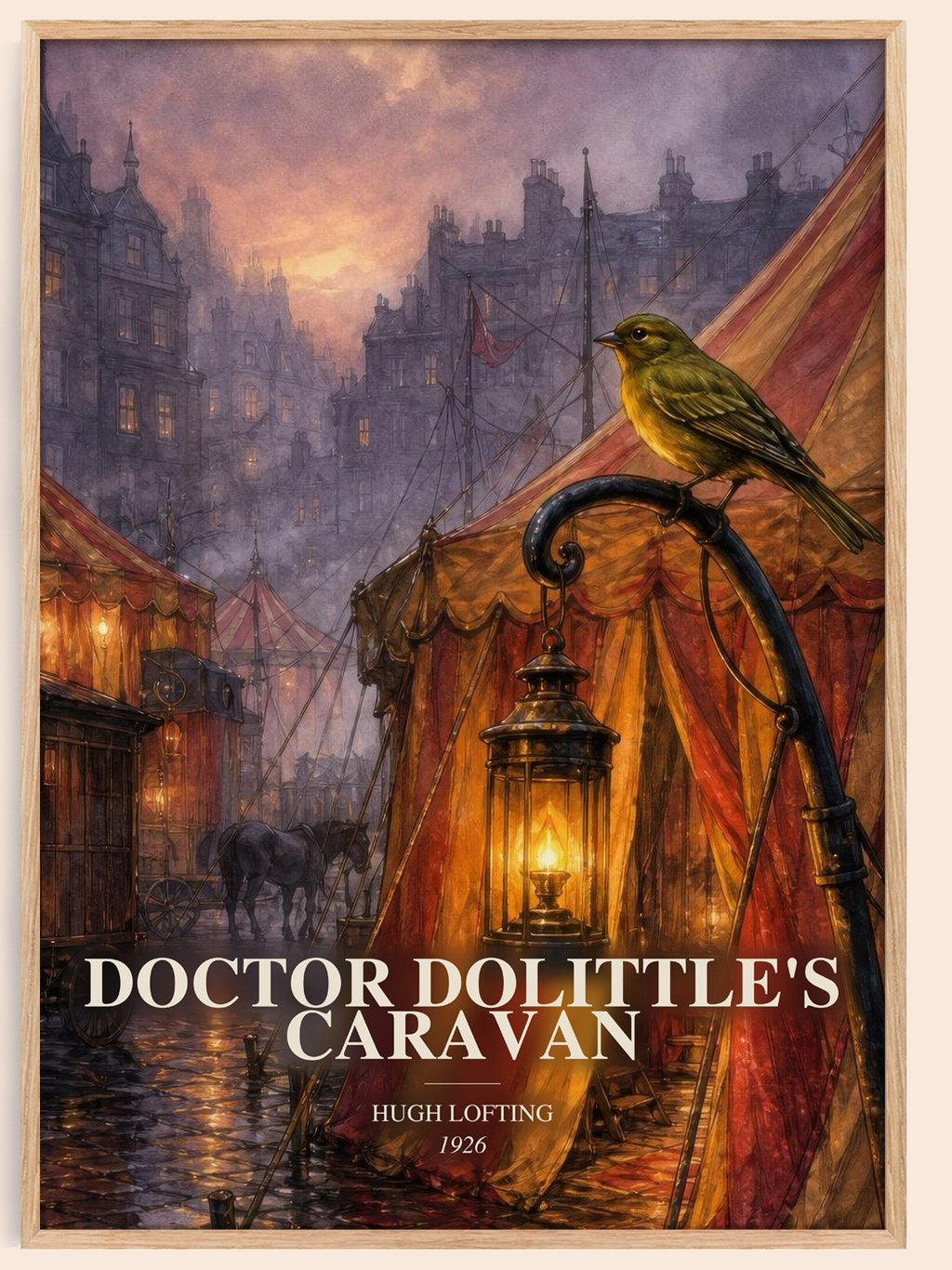 Doctor Dolittle'S Caravan watercolour book poster by Hugh Lofting – framed literary art print