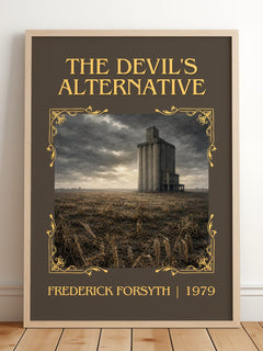 The Devil's Alternative Classic Book Art Print by Frederick Forsyth – framed print leaning on a wooden floor