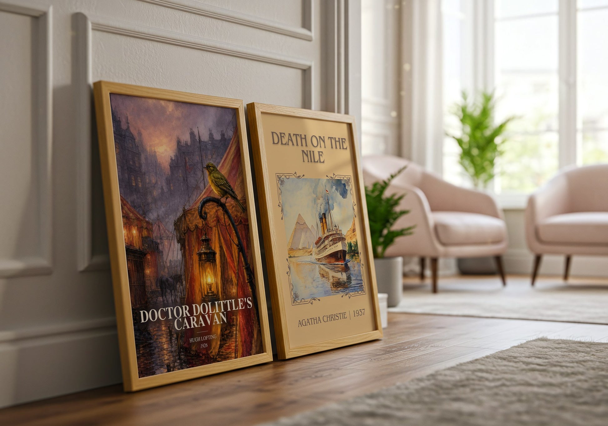 Doctor Dolittle'S Caravan watercolour print framed by window – literary home decor