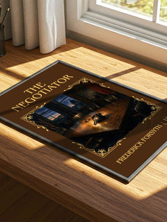 The Negotiator Classic Book Art Print by Frederick Forsyth – print on a sunlit desk