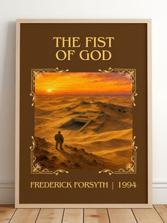 The Fist of God Classic Book Art Print by Frederick Forsyth – framed print leaning on a wooden floor