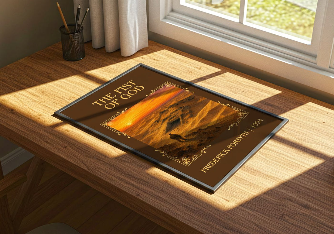 The Fist of God Classic Book Art Print by Frederick Forsyth – print on a sunlit desk