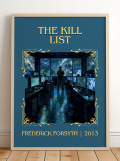 The Kill List Classic Book Art Print by Frederick Forsyth – framed print leaning on a wooden floor
