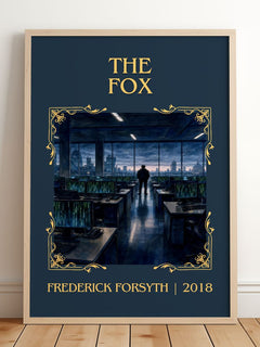 The Fox Classic Book Art Print by Frederick Forsyth – framed print leaning on a wooden floor