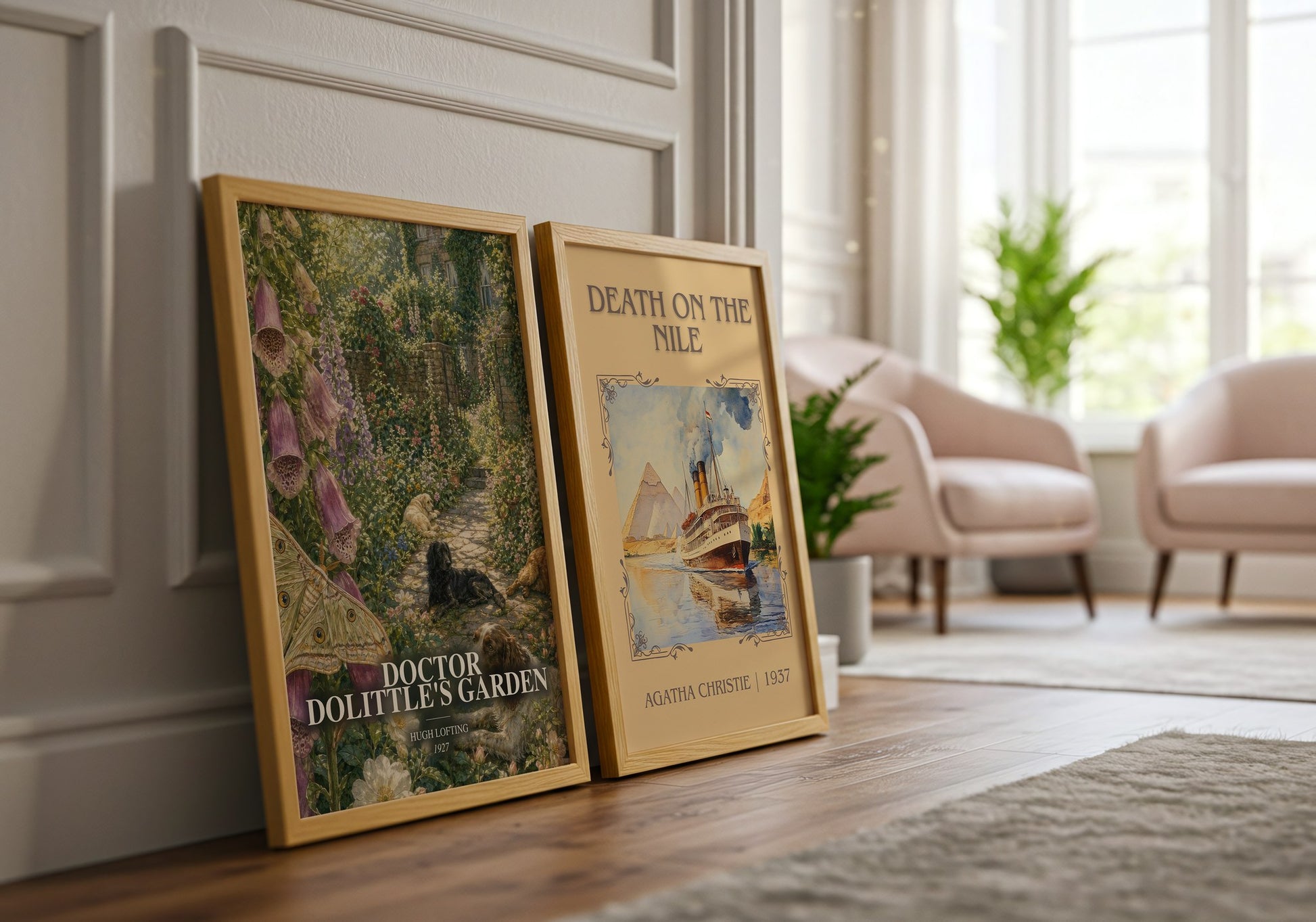 Doctor Dolittle'S Garden watercolour print framed by window – literary home decor
