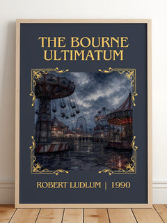 The Bourne Ultimatum Classic Book Art Print by Robert Ludlum – framed print leaning on a wooden floor