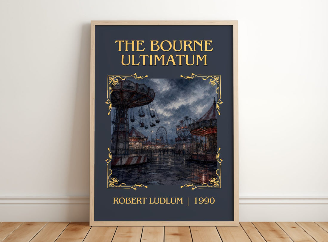 The Bourne Ultimatum Classic Book Art Print by Robert Ludlum – framed print leaning on a wooden floor