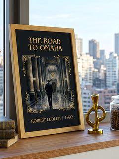 The Road to Omaha Classic Book Art Print by Robert Ludlum – framed print on a city-view windowsill