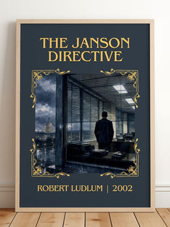 The Janson Directive Classic Book Art Print by Robert Ludlum – framed print leaning on a wooden floor
